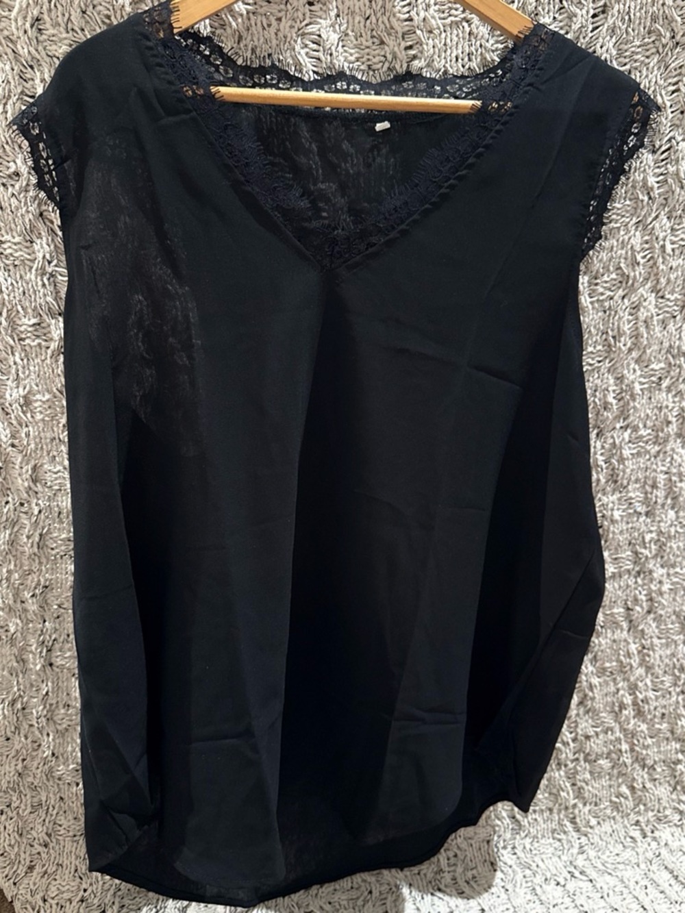 Black Lace Trim V-Neck Sleeveless Blouse